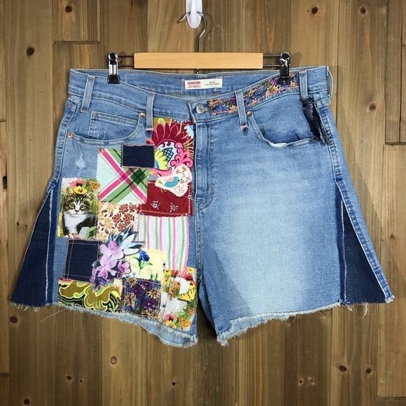 Signature by Levi’s Womens Upcycled OOAK High Rise “Patch Cat” Size 18 - Picture 2 of 16